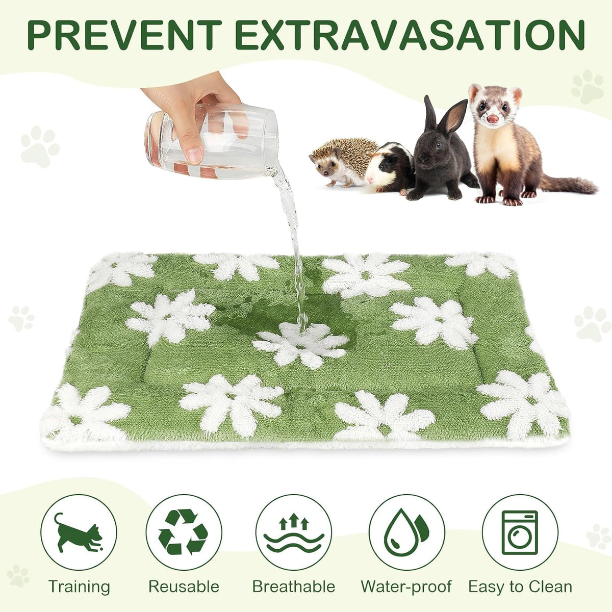Haull 4 Pcs Waterproof Guinea Pig Bedding Mat, White Flowes, 13 x 18.5