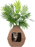 Good Pet Stuff Courtyard Hidden Litter Box Planter, Decorative Cat Litter Enclosure with Carbon Filter, Artificial Palm Plant, Square Design, Easy To Clean, Base Kit, Mocha Brown