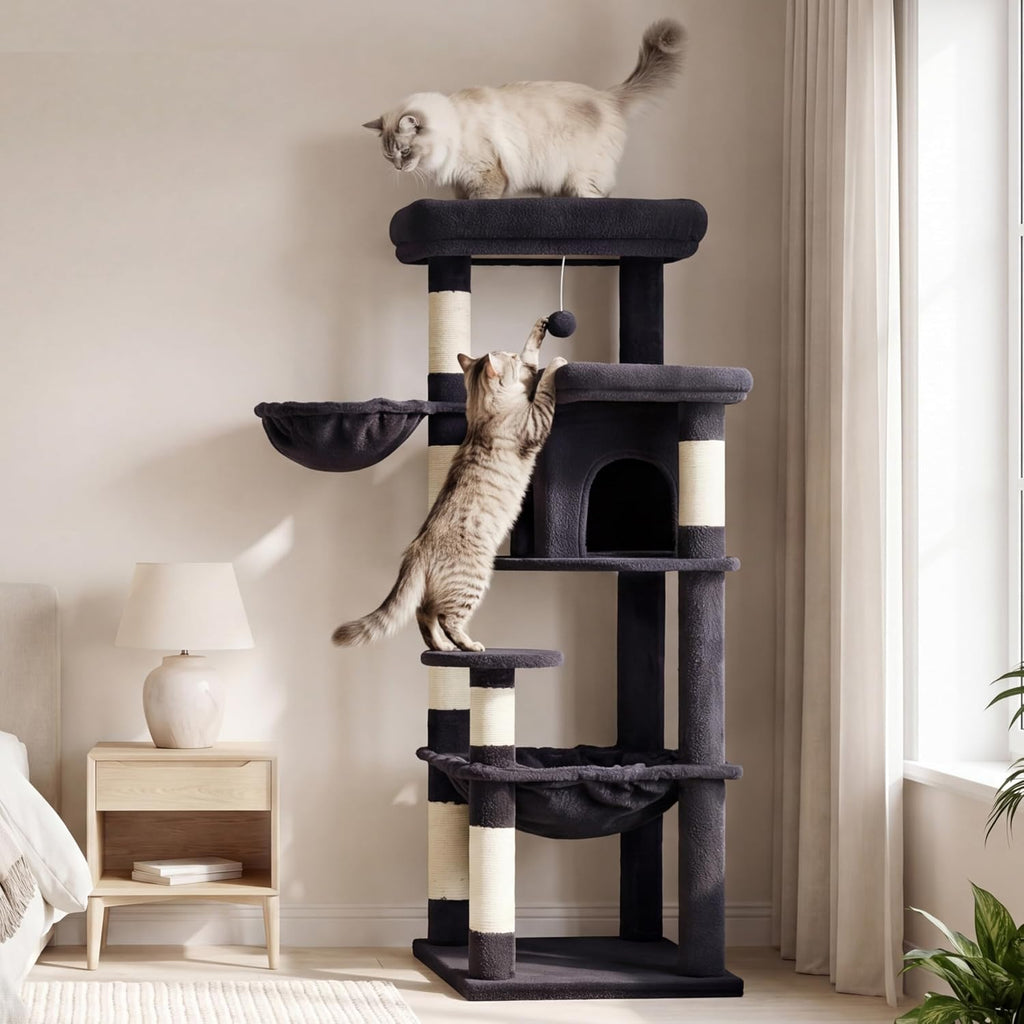 Heybly Cat Tree, 56" Multi-Level Easy Climb Tower for Large Cats HCT028G