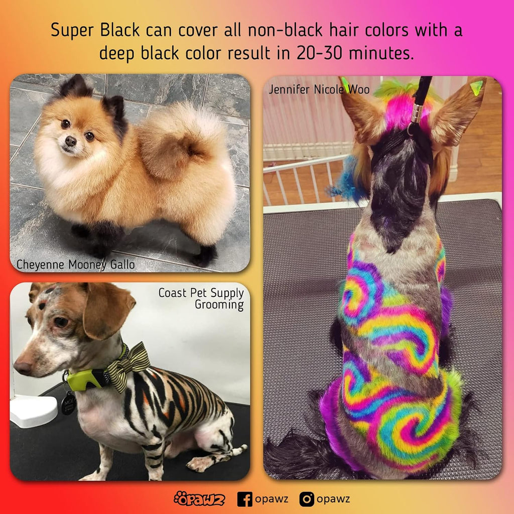 OPAWZ Permanent Dog Hair Dye, Pet Hair Dye Safely Used by Grooming Salons for a Decade, Pet Safe Dye Lasts Over 20 Washes, Bright Color for Dogs and Horses (Super Black)