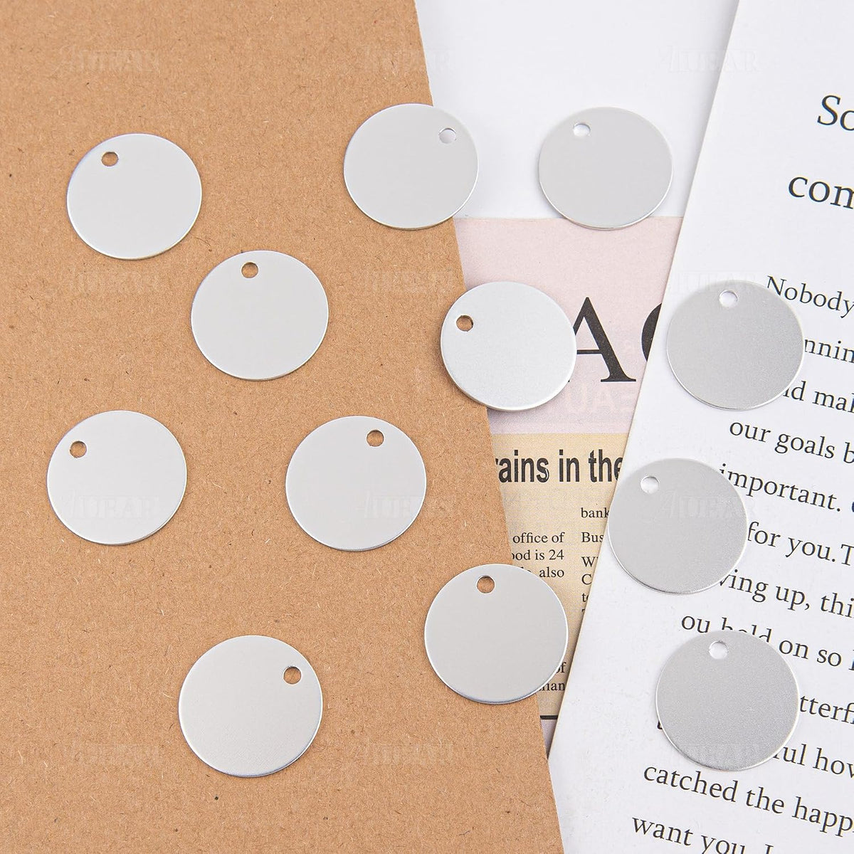 AUEAR, 20 Pack 25mm Round Shape Pet ID Tag Blank for Dog Cat Number Name Phone Charm Jewelry Making (Silver)