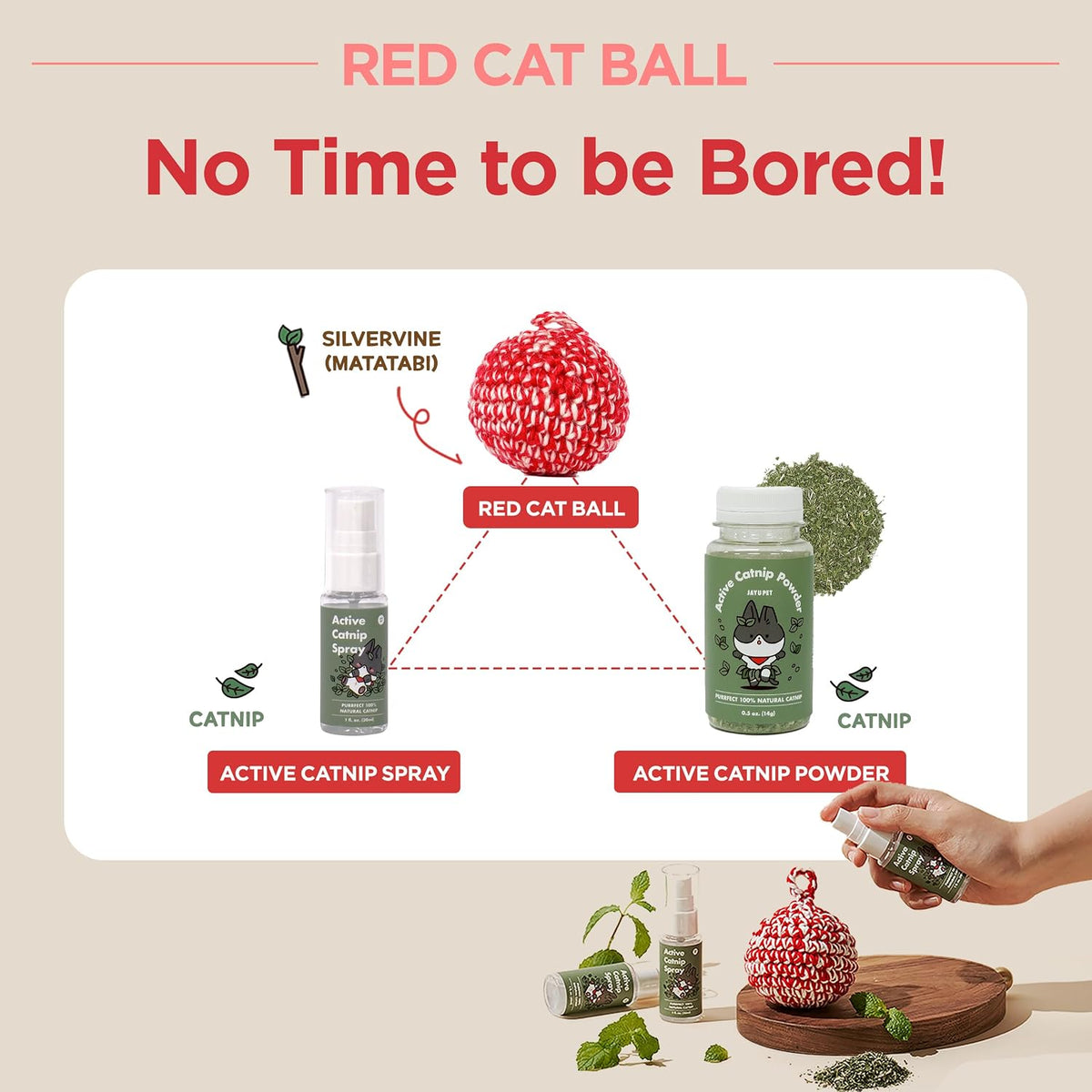 JAYU PET Red Cat Ball, 2.7 inch