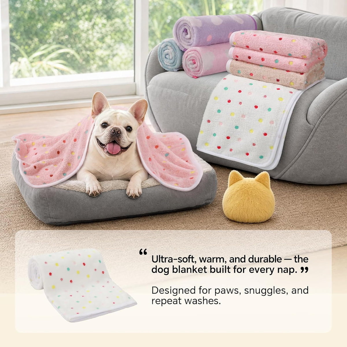 1 Pack 3 Blankets Super Soft Cute Dot Pattern Pet Blanket Flannel Throw for Dog Puppy Cat Dot (Large(41x31), Beige/Brown/Pink)