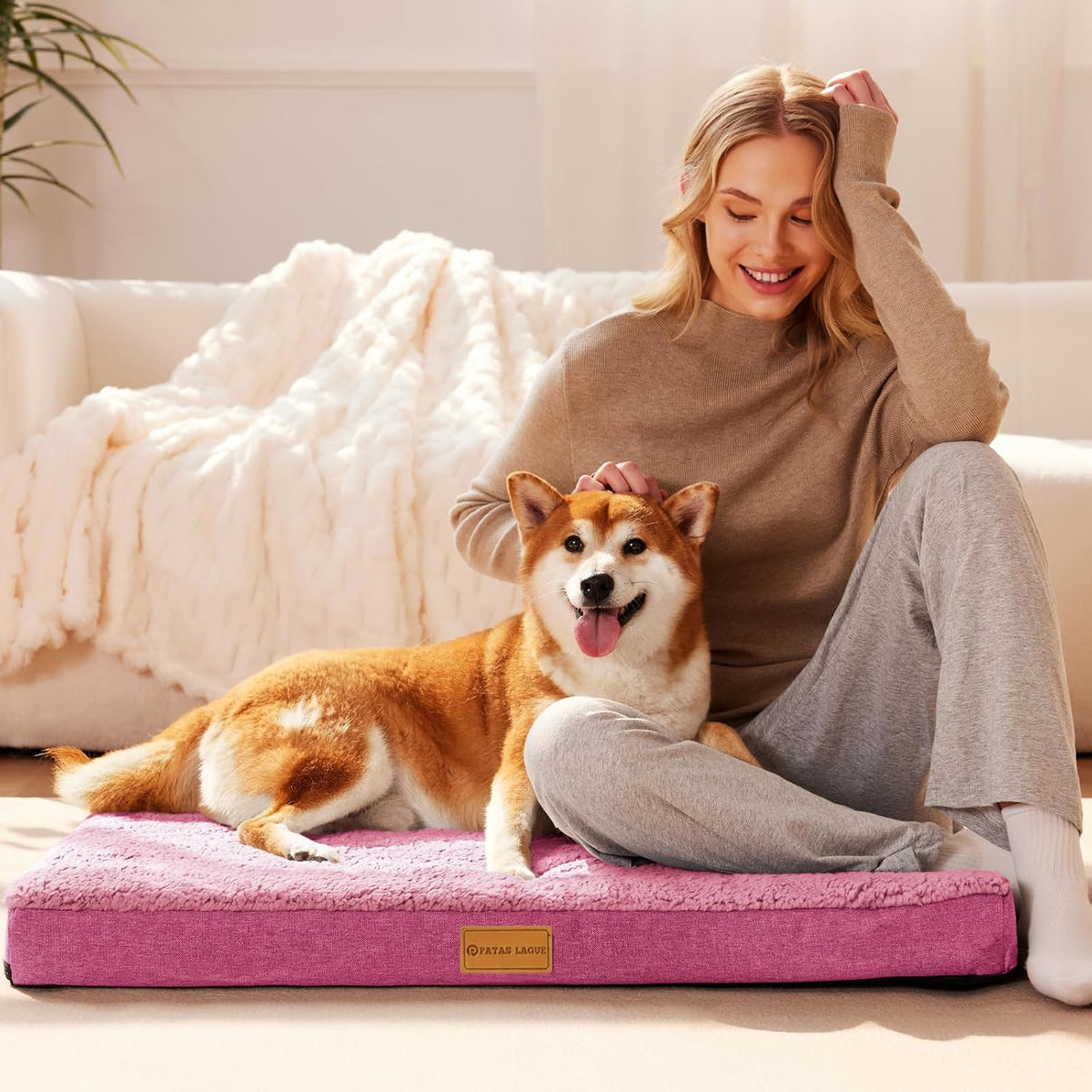 Patas Lague Orthopedic Medium Dog Bed Washable Pet Sofa Mat 30''X20'' Pink