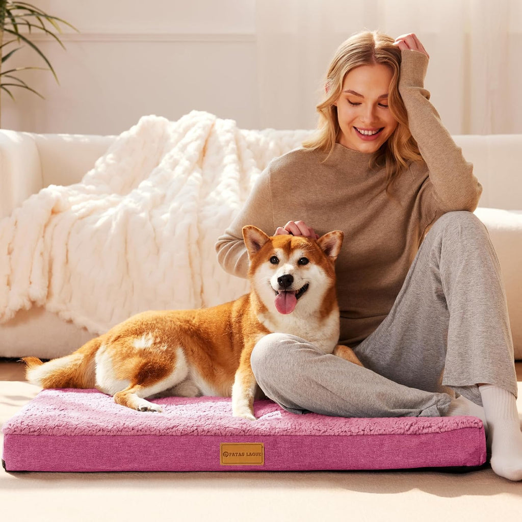 Patas Lague Orthopedic Large Dog Bed Washable Pet Sofa Mat 42''X28'' Pink