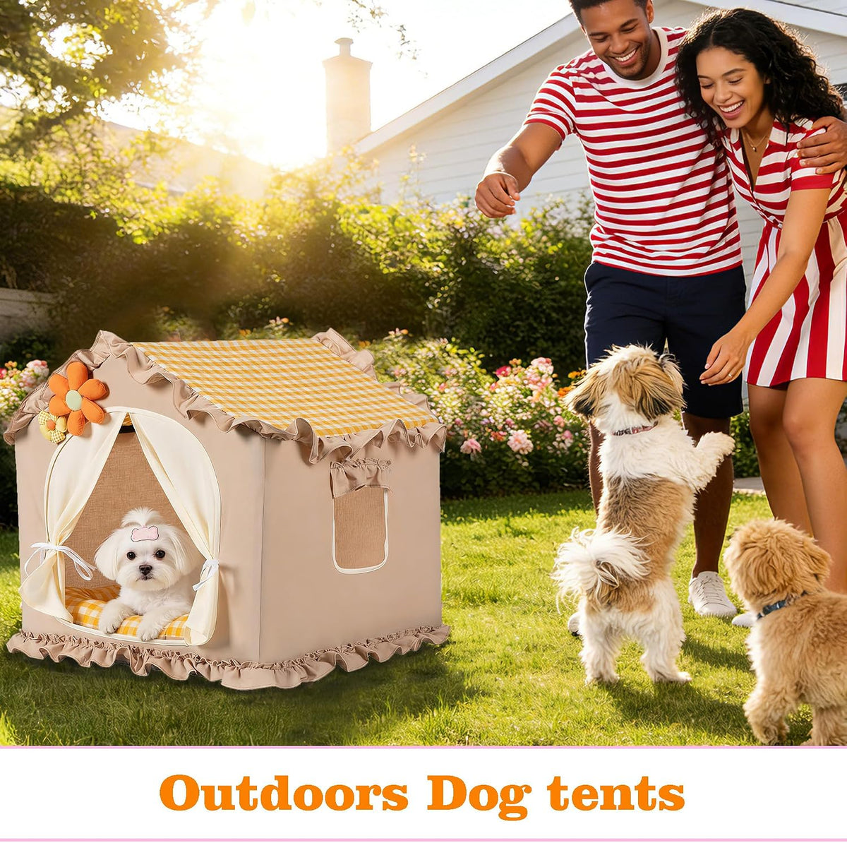 Yellow Indoor Cat House with Frame Foldable Breathable for Small Dog