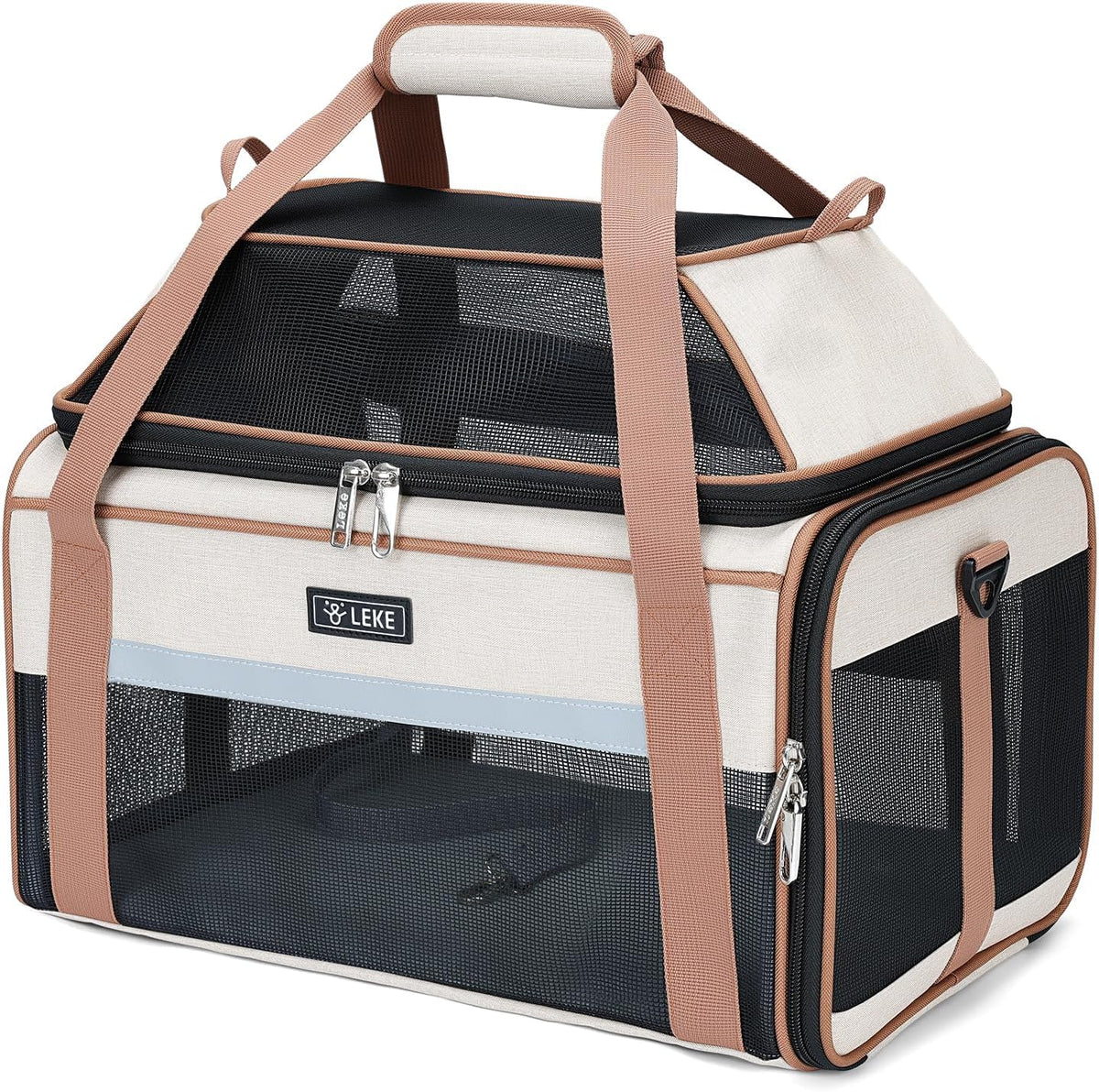 Lekereise Top-Expandable Pet Carrier 18x11x11Inch Delta American United Airline Approved Soft Sided Underseat to 15lbs Travel Carriers for Small Dogs Cats with Locking Safety Zippers Anti-Scratch Mesh