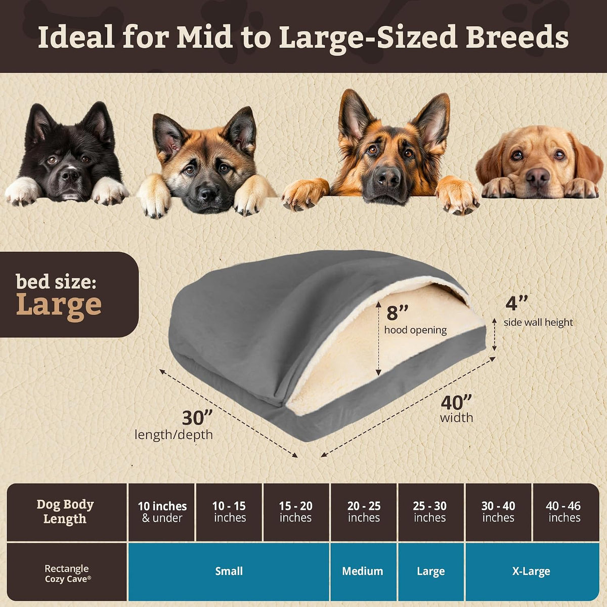 Snoozer Rectangle Cozy Cave Dog Bed, Hooded Dog Bed, Heather Gray (L)