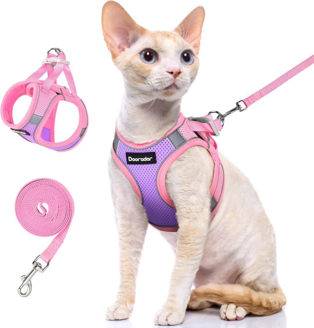 Dooradar Cat Harness and Leash Set, Easy-on Vest, Purple & Pink