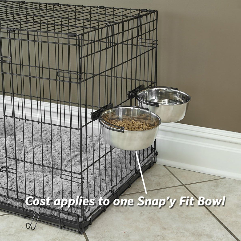MidWest Homes for Pets Snap'y Fit Stainless Steel Food or Water Bowl, Holds 1 Quart, Mounts to Wire Crates, No-Tip Design, Rust-Resistant, for Dogs and Cats 