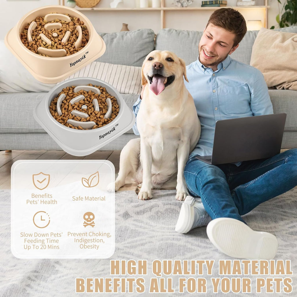 2 Pack Slow Feeder Dog Bowls for Medium Dogs & Cats | Non-Slip Base, Anti-Choking Design, Reduces Bloating & Overeating, Easy to Clean, 1.5-2 Cups