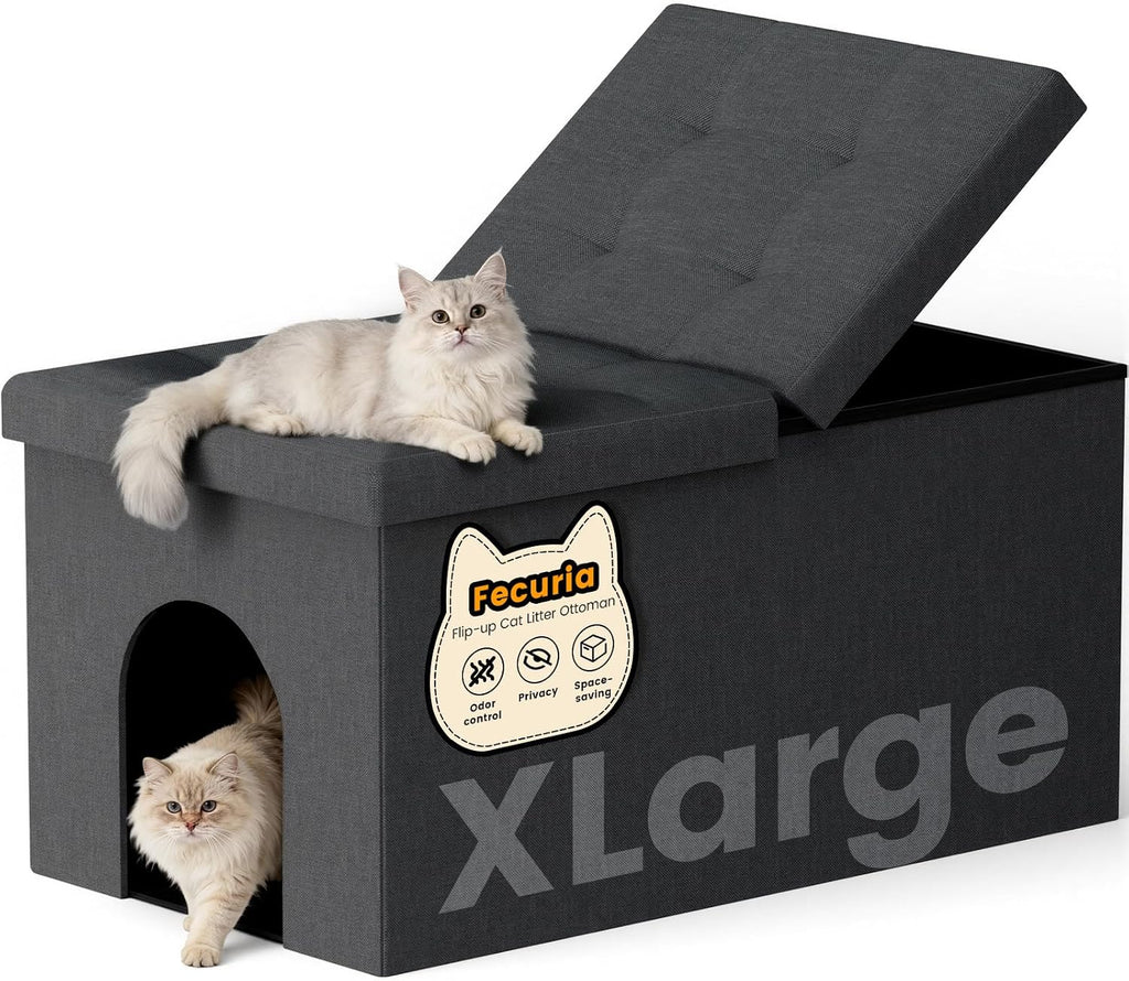 3-in-1 Cat Litter Box Enclosure Furniture, X-Large, Dark Grey