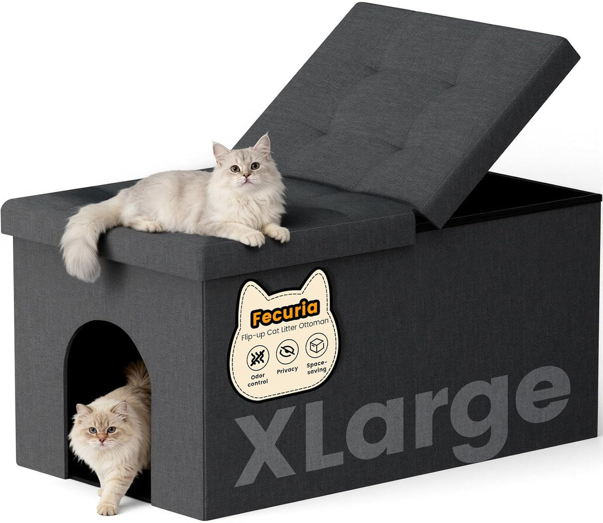 3-in-1 Cat Litter Box Enclosure Furniture, X-Large, Dark Grey