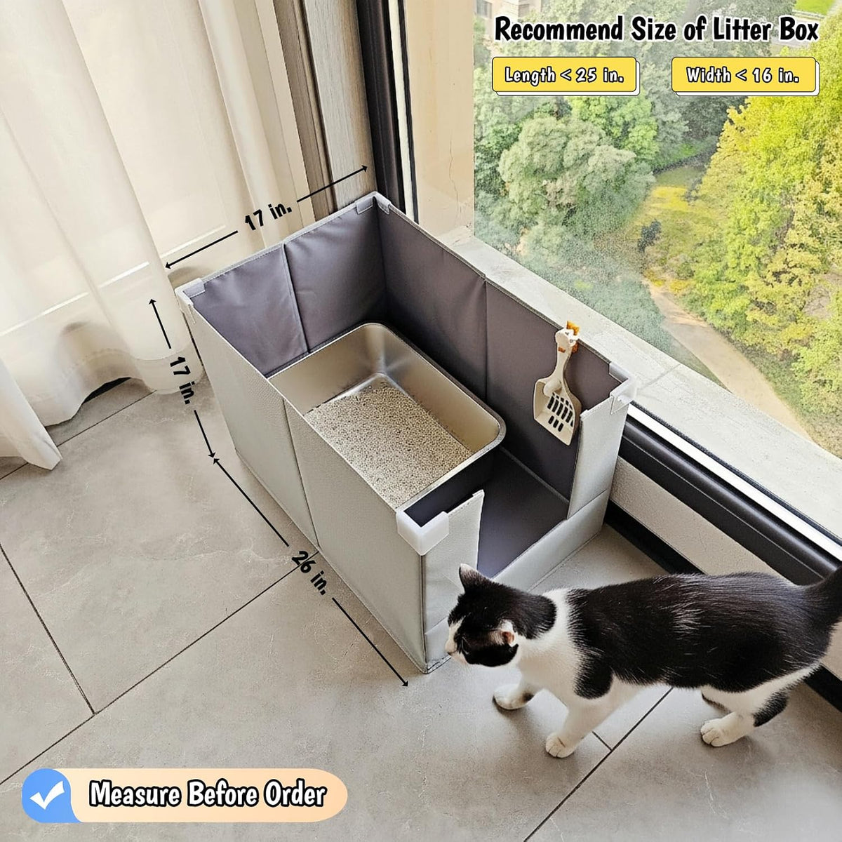 Extra Large Cat Litter Box Enclosure, Keep Dogs Out, Open Top High Side, Water Resistance Splash Guard for Cat Litter Boxes