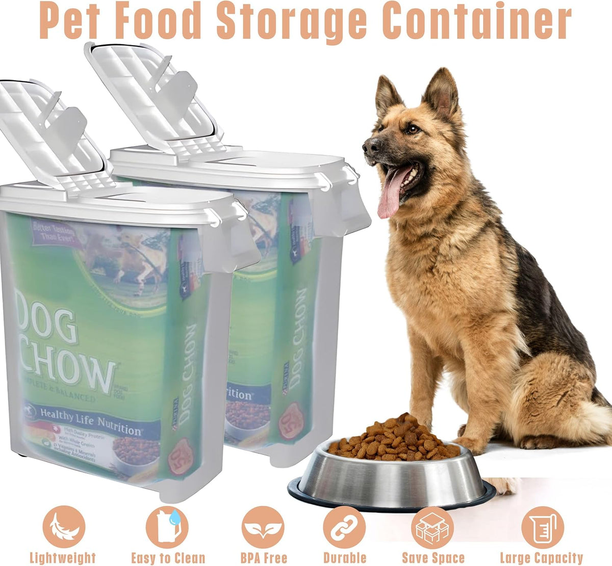 Buddeez Airtight Rolling Pet Food Storage Container, 50 Quart, with Scoop