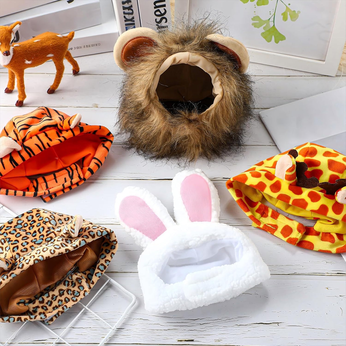 Weewooday 5 Pcs Cat Hat, Rabbit, Lion, Leopard, Tiger, Giraffe