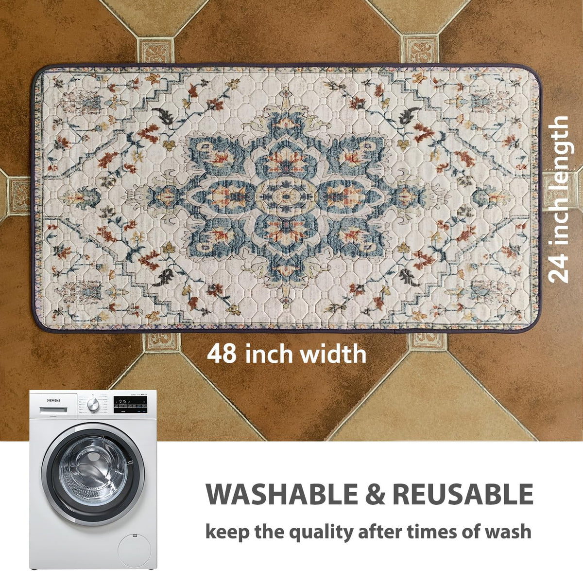 nunubaby Washable Pee Pads for Dogs, Stylish, Non-Slip and Leak-Proof Pee Pads. Reusable Potty Pads for Dogs for Crates and Floors.(Beige/Floral, 24" x48" )