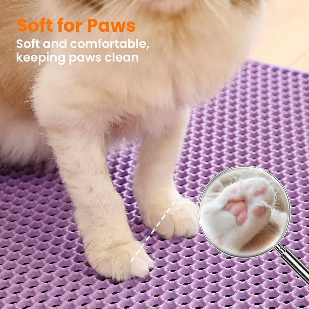 Cat Litter Mat, Double Layer Honeycomb Litter Box Mat | 24x18”, Efficient Litter Trapping, Easy to Clean, Waterproof, Non-Slip, Soft on Paws, Scratch Resistant, Purple, Large
