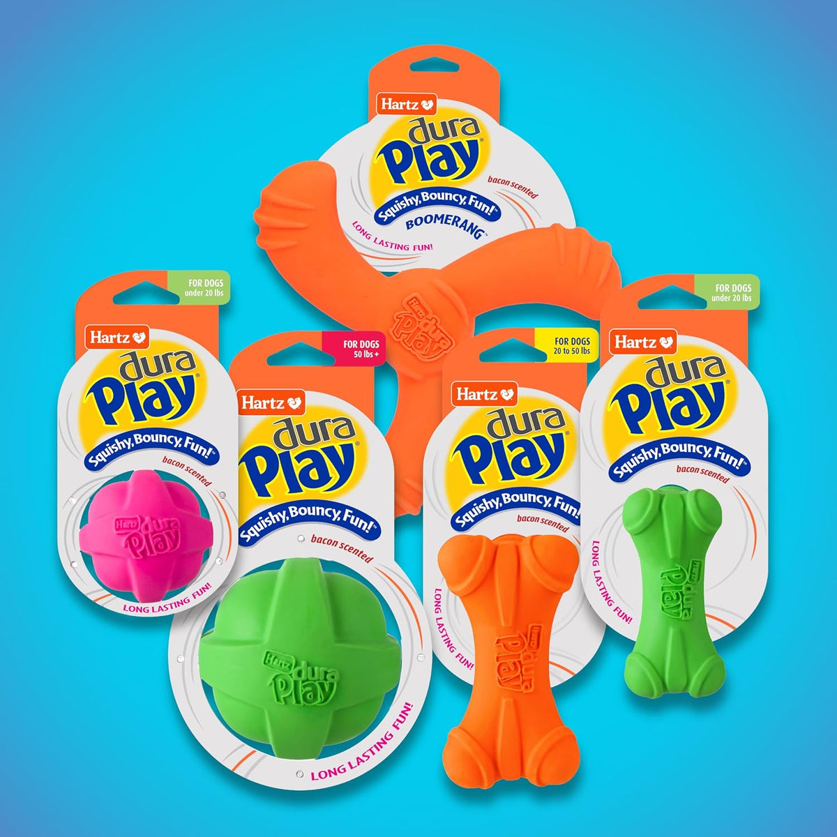 Hartz DuraPlay Bacon Scented Dog Toys, Medium/Large ( Colors may vary ) All Breed Sizes