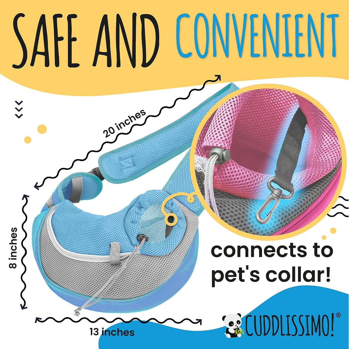 Cuddlissimo Small Dog Sling Carrier, Pet Cat Sling, Puppy Pouch - Blue-S