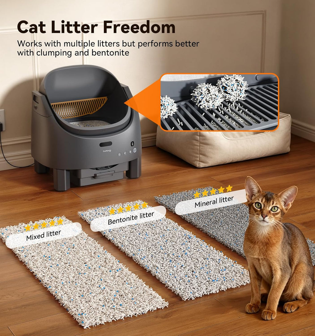 Automatic Litter Box Self Cleaning, FeelNeedy Open-Top Smart Cat Litter Box with App Control, Odor-Control Safety Sensor Design for Multiple Cats, with Waste Bags