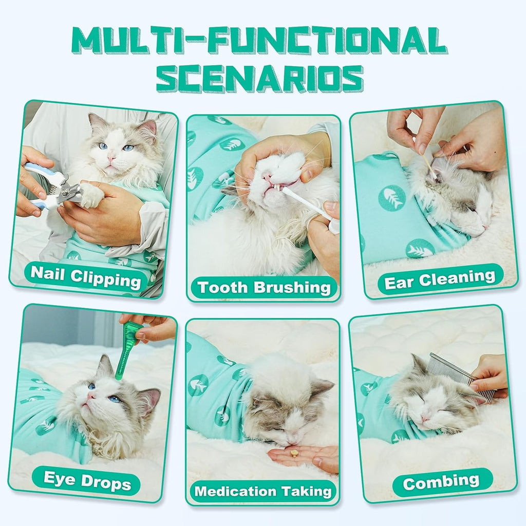 Supet Cat Grooming Wrap for Nail Trimming, Self-Adherent Calm Cat Swaddle