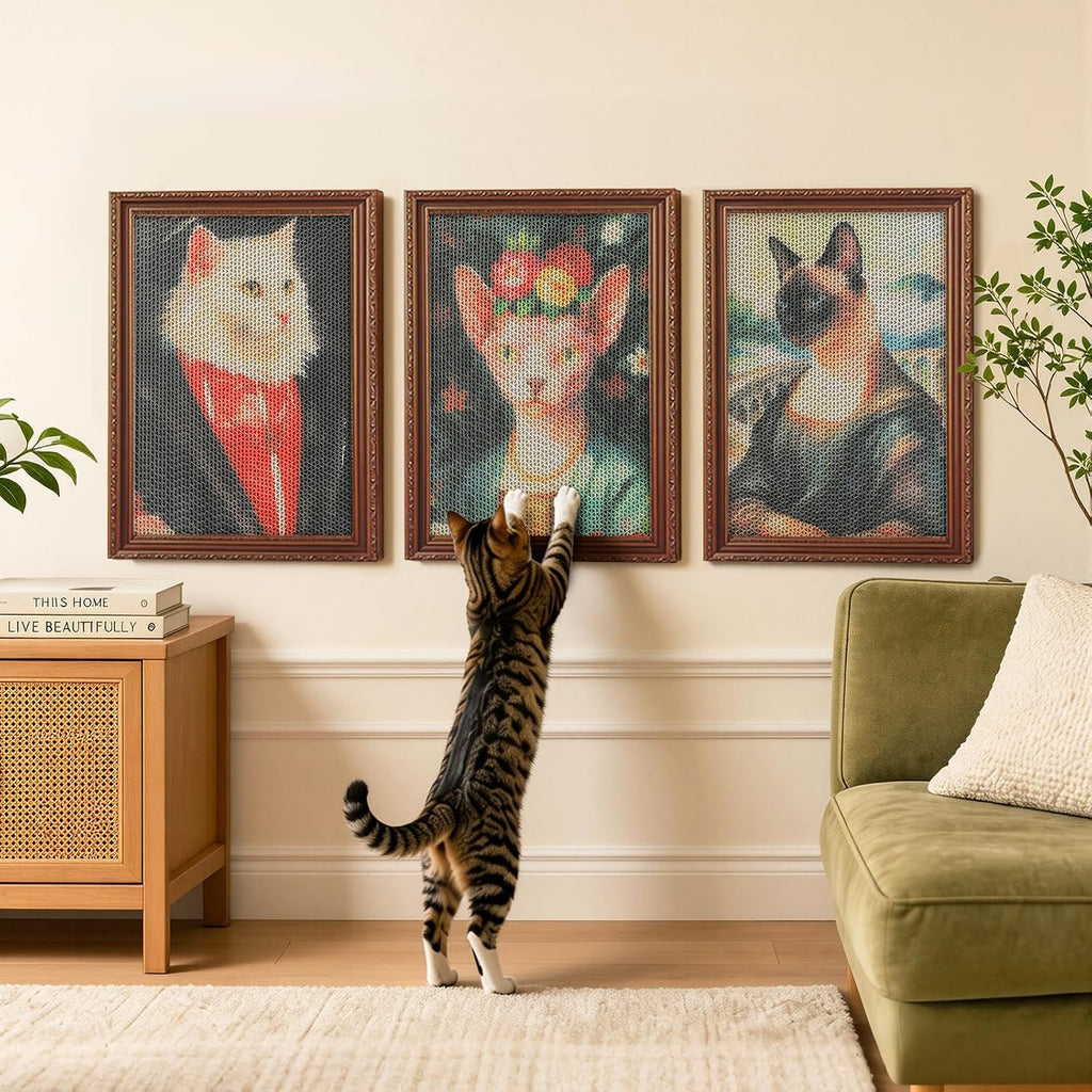 PEQULTI Cardboard Cat Scratcher, Wall Mounted Art Cat Scratch Pad, 3 Pack