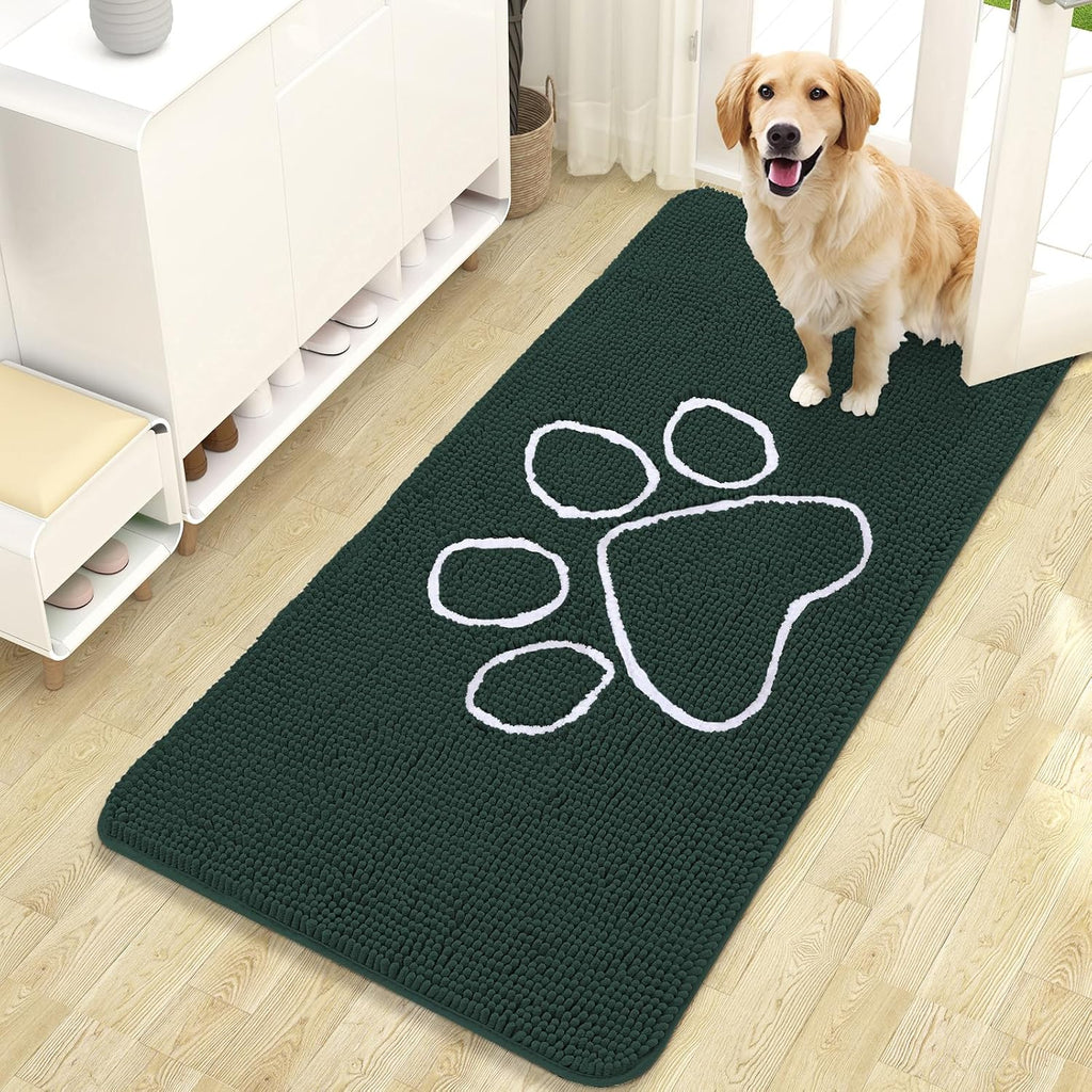 OLANLY Dog Door Mat for Muddy Paws 47x24, Paw Print Design Chenille Mud Mat