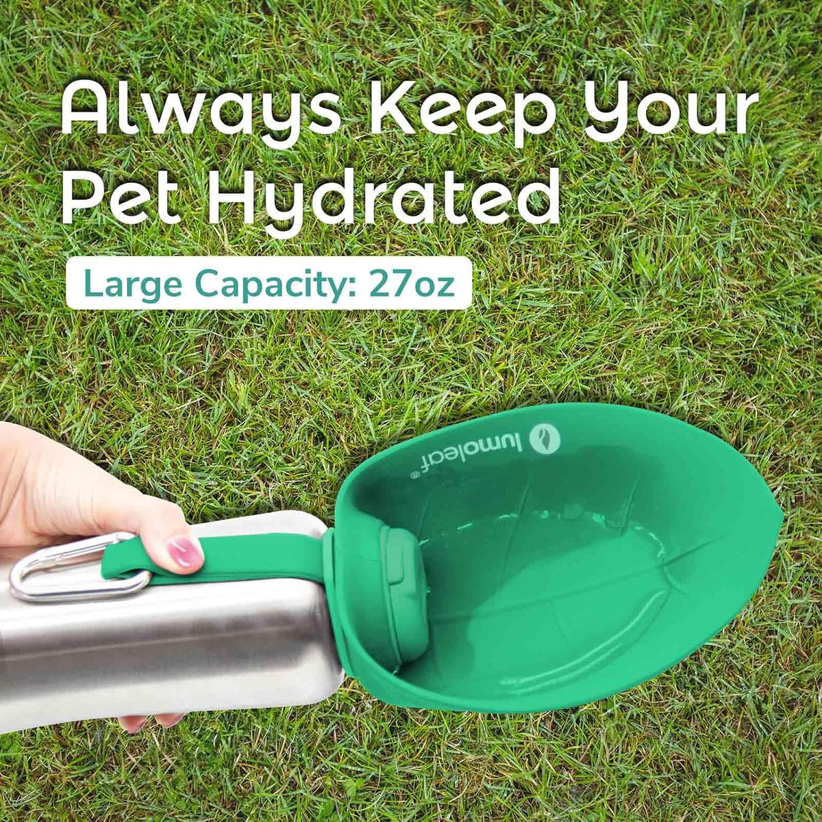 LumoLeaf Portable Dog Water Bottle 27 OZ, Stainless Steel Pet Travel Water Bottle Dispenser for Walking, Hiking and Outdoor, Portable Water Bowl for Large Dogs (Green)