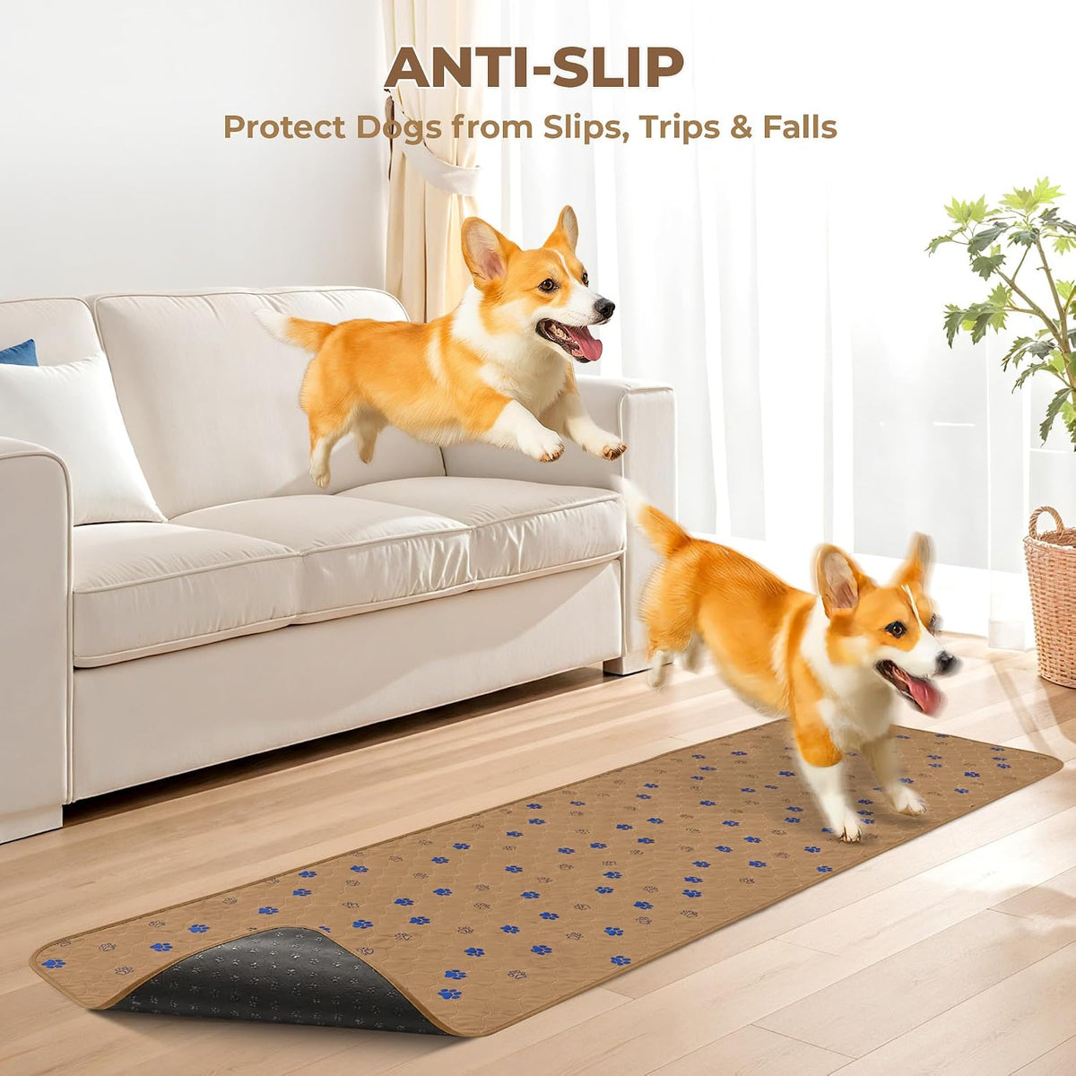 Fostanfly Washable Dog Pee Pads, 1 Pack 24''x96''(2x8ft) Runner Rug, Brown | Reusable Potty Training Pads for Dogs, Waterproof, for Playpen, Crates & Furniture