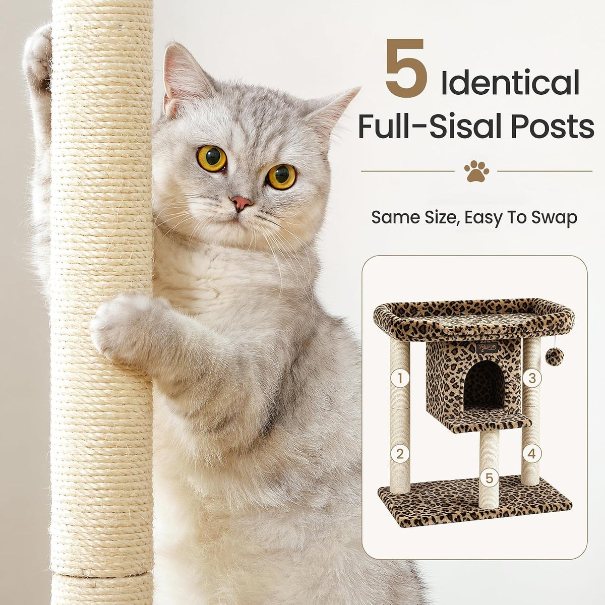 Cat Tree Tower Scratching Post for Indoor Large Adult Cats with Perch Bed