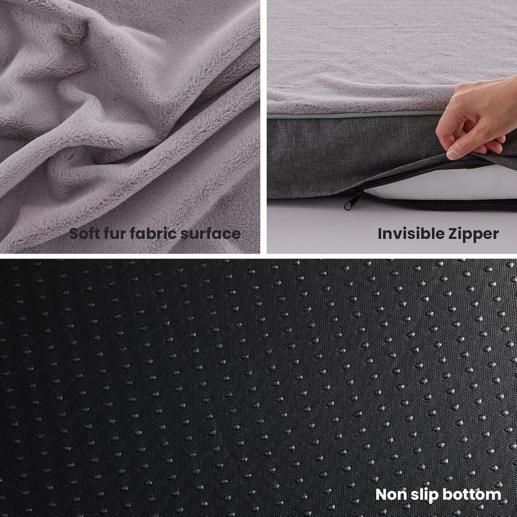 Orthopedic Memory Foam Dog Bed for Large Dogs, Cooling Gel Dog Crate Mat with Removable Washable Cover & Non-Slip Bottom, Ideal for Arthritic Dogs Up to 90lbs (Grey, X-Large: 41" x 29" x 4")