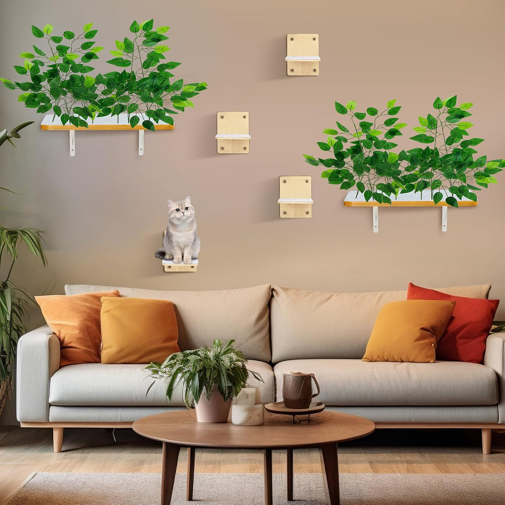 Gemscream 2 Pieces Cat Wall Shelves with 4 Steps Wall Mounted Cat Shelves and Perches Cat Furniture for Cats Kitten Kitty Indoor Living Room Climbing Scratching Playing and Relaxing Playground