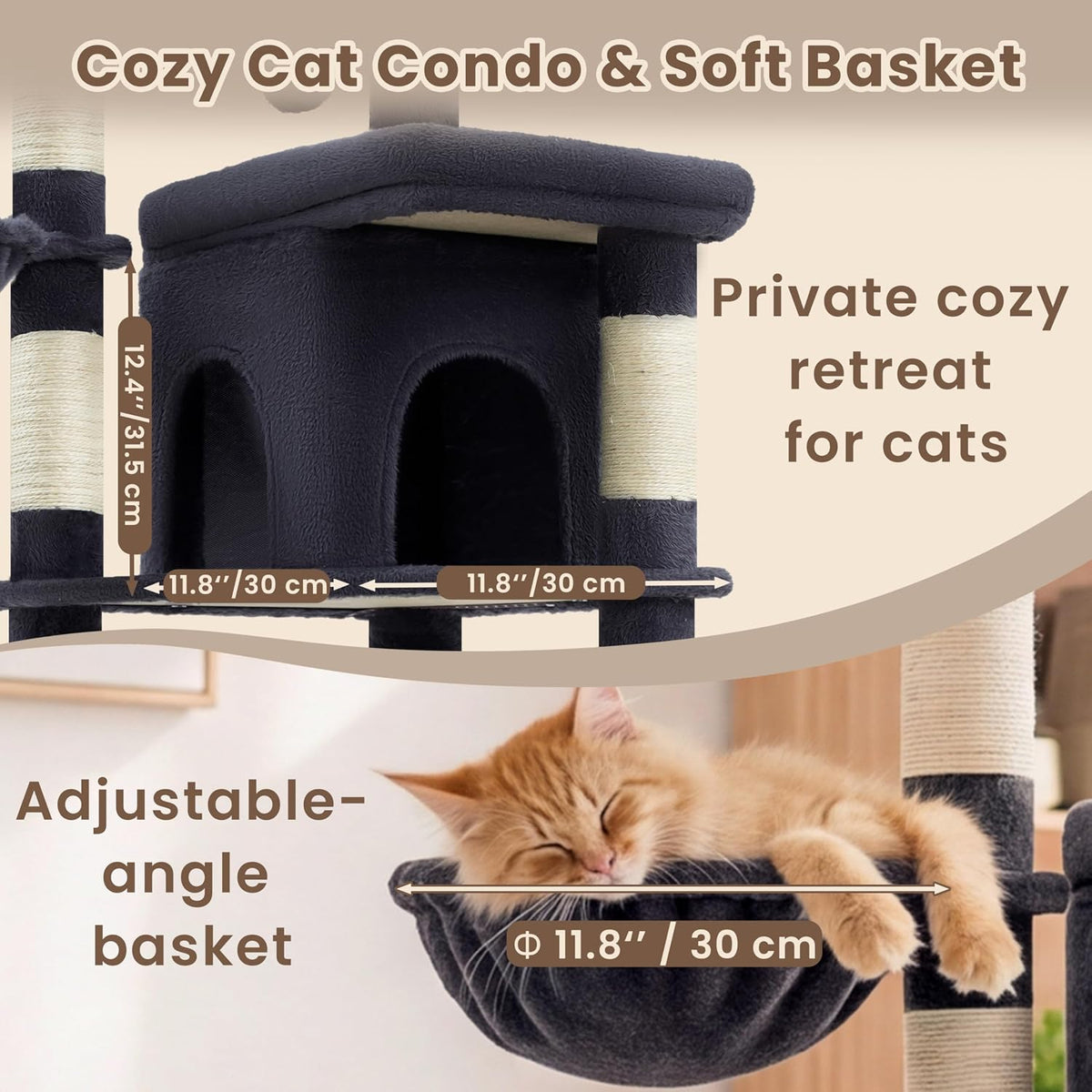 Heybly Cat Tree, 56" Multi-Level Easy Climb Tower for Large Cats HCT028G