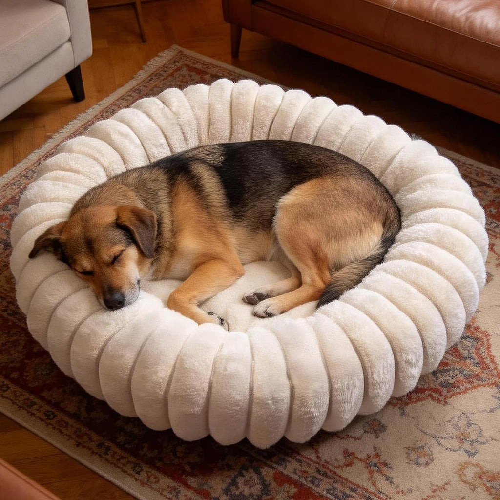 Donut Dog Beds Large Sized Dog Washable Plush Pet Bed,36in White