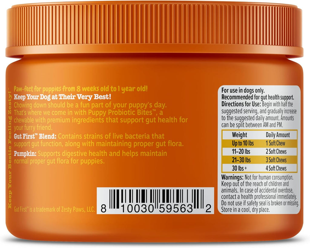 Zesty Paws Puppy Probiotics Bites - Gut Health for Dogs, Pumpkin, 90 Ct