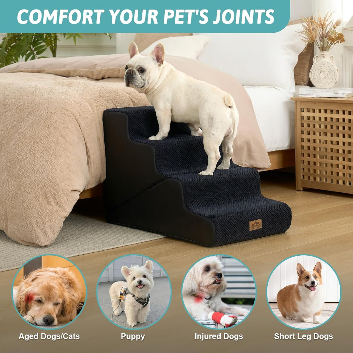 COZY KISS Dog Stairs for Small Dogs, 4-Step 2-in-1 Dog Steps,19.7" H