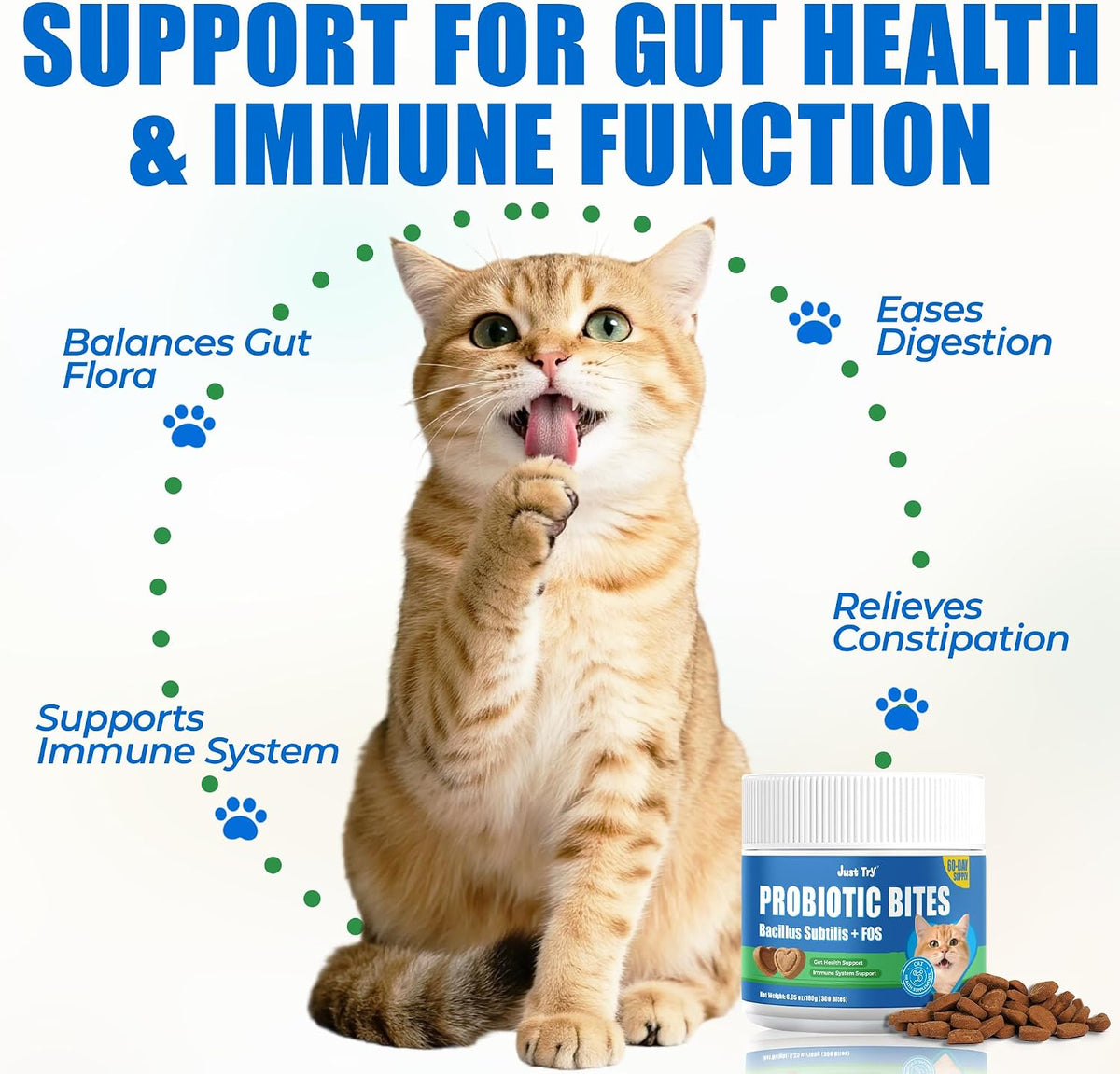 Just Try 300 Bites Cat Probiotic Bites Probiotics for Cats Chicken Flavor Healthy Cat Treats Digestive Support 6.35 oz