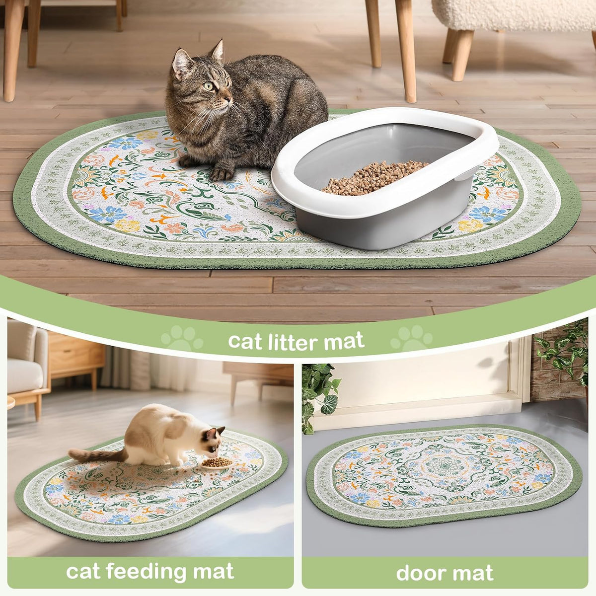 Bienbee Cat Litter Mat, 40" x 30" Dense Trapping Mesh for Litter Boxes | Litter Box Mat with PVC Mesh, Waterproof &Urineproof, Non-Slip Grip, Soft On Kitty Paws and Easy to Clean to Protect Floor