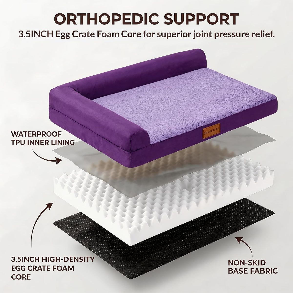 Patas Lague Orthopedic Large Dog Bed Washable Pet Sofa Bed 42''X28''Purple