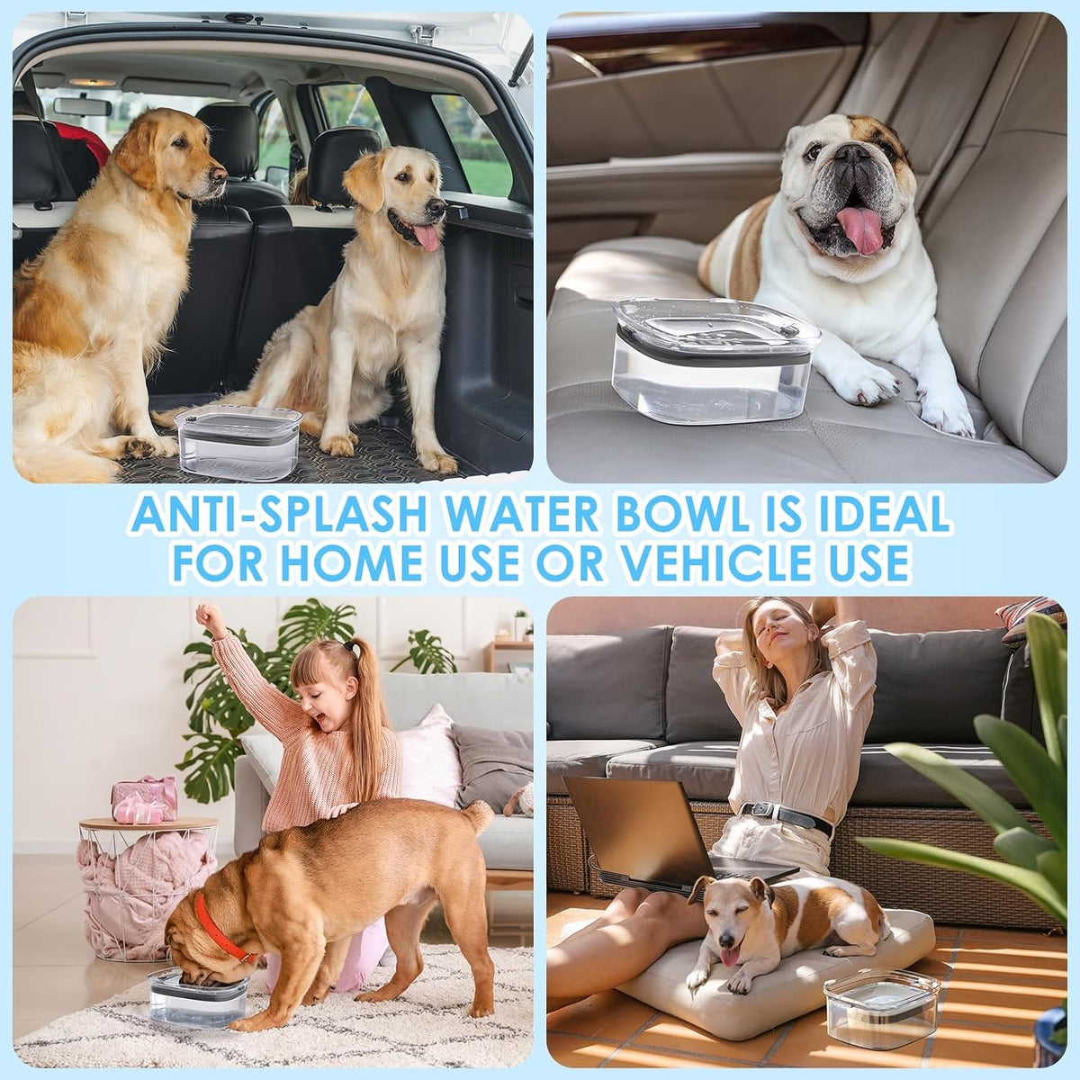AONKEY 3L No Spill Dog Water Bowl with Slow Drinking Disk(Gray)