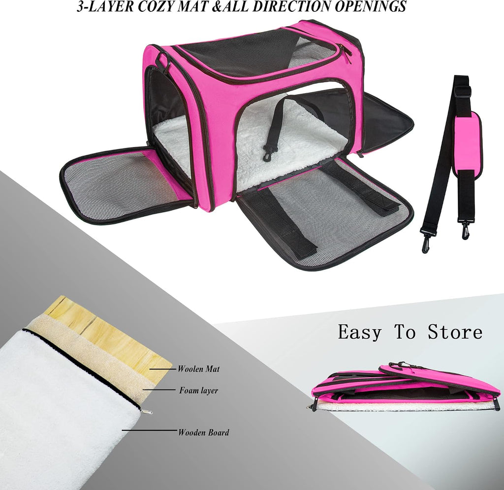 Soft Sided Carrier for Small Medium Cats Dogs,TSA Airline Approved Collapsible Travel Pet Carrier (Medium, Magenta)