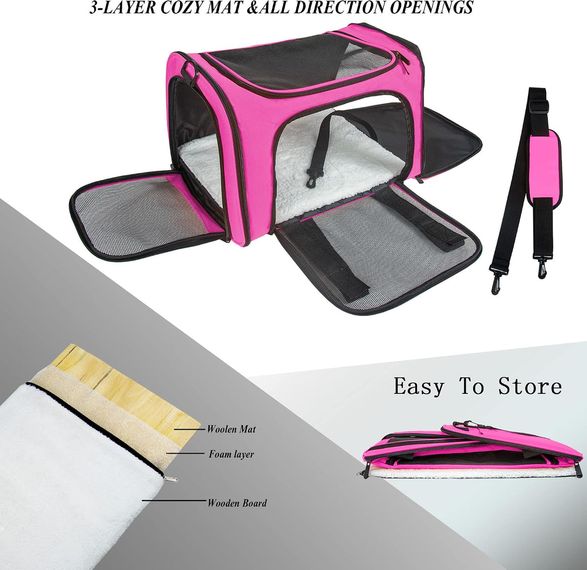 Soft Sided Carrier for Small Medium Cats Dogs,TSA Airline Approved Collapsible Travel Pet Carrier (Medium, Magenta)