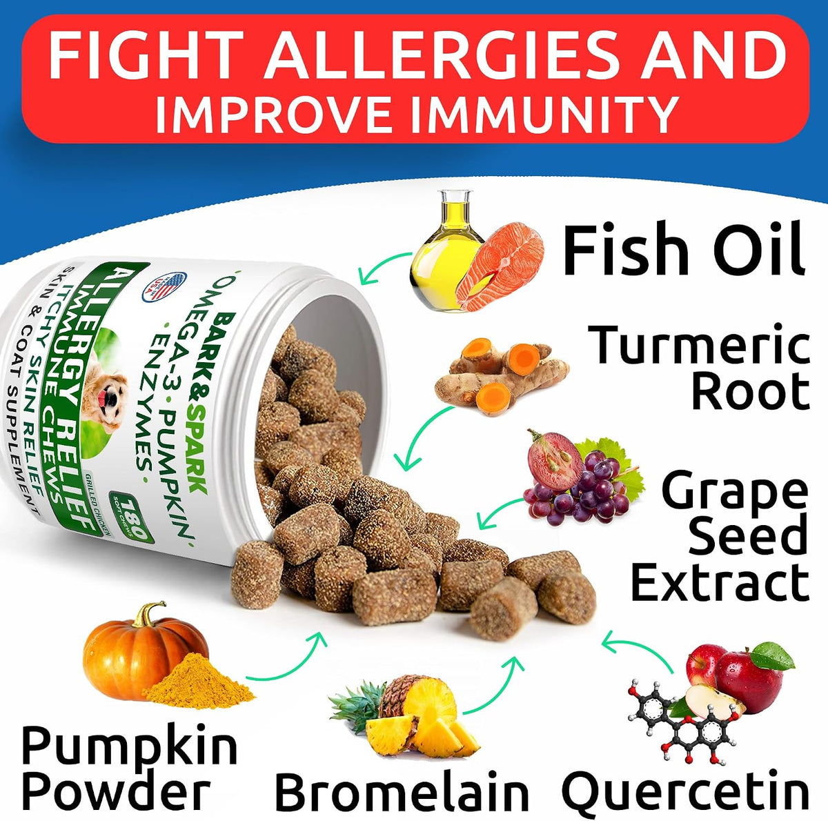 BARK&SPARK Dog Allergy Relief Chews - Skin Health, Anti-Itch Supplement