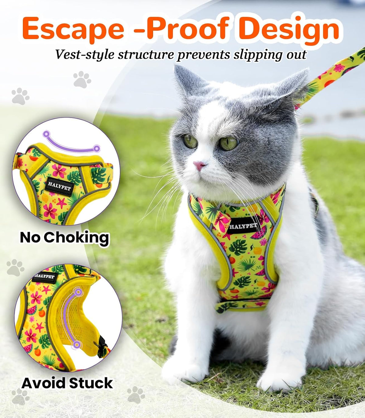 Halypet Cat Harness and Leash Set, Escape Proof Adjustable Harness