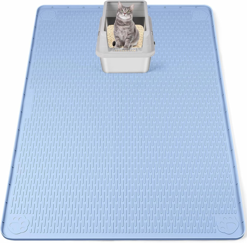 Silicone Cat Litter Mat for Litter Box 50”x35” Large Cat Mat, Blue | Waterproof, Non-Slip, Leak-Proof Rug Mat with Lip, Easy to Clean, Extra Large Litter Catcher Mat for Floor
