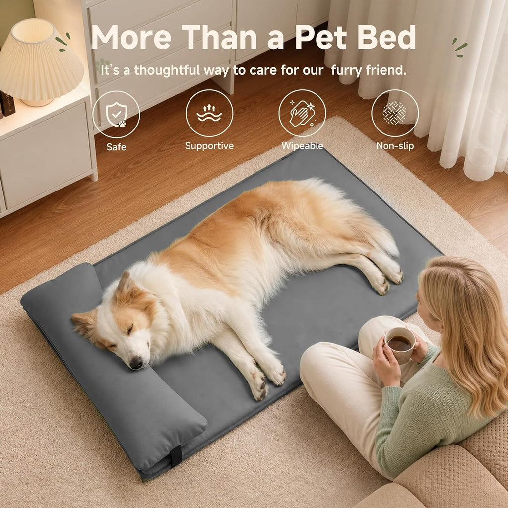 Waterproof Dog Crate Pad with Pillow, Outdoor XL Large Dog Bed for Crate