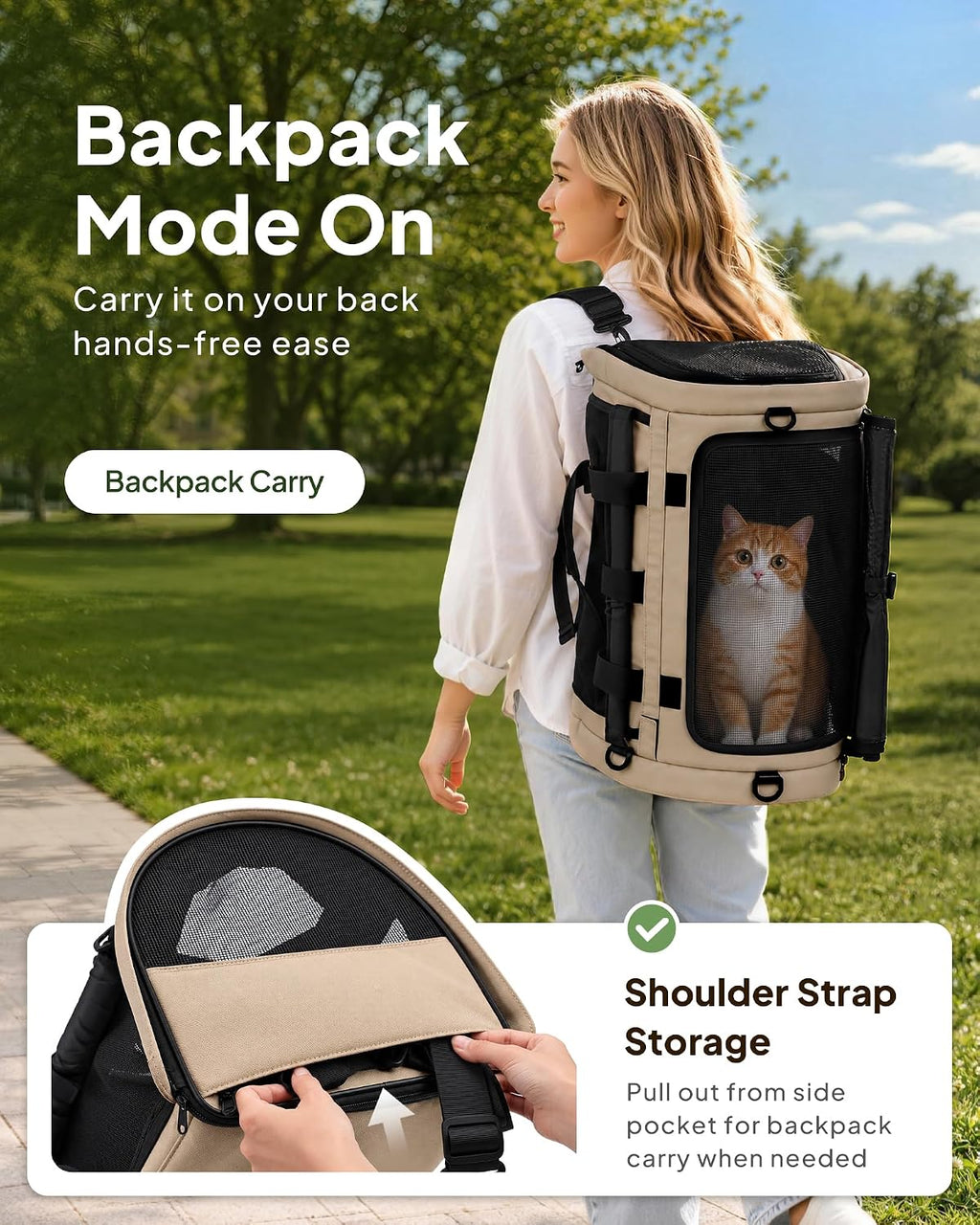 Backpackable Cat Carrier 17"x11"x11", Soft-Sided Collapsible Pet Carrier