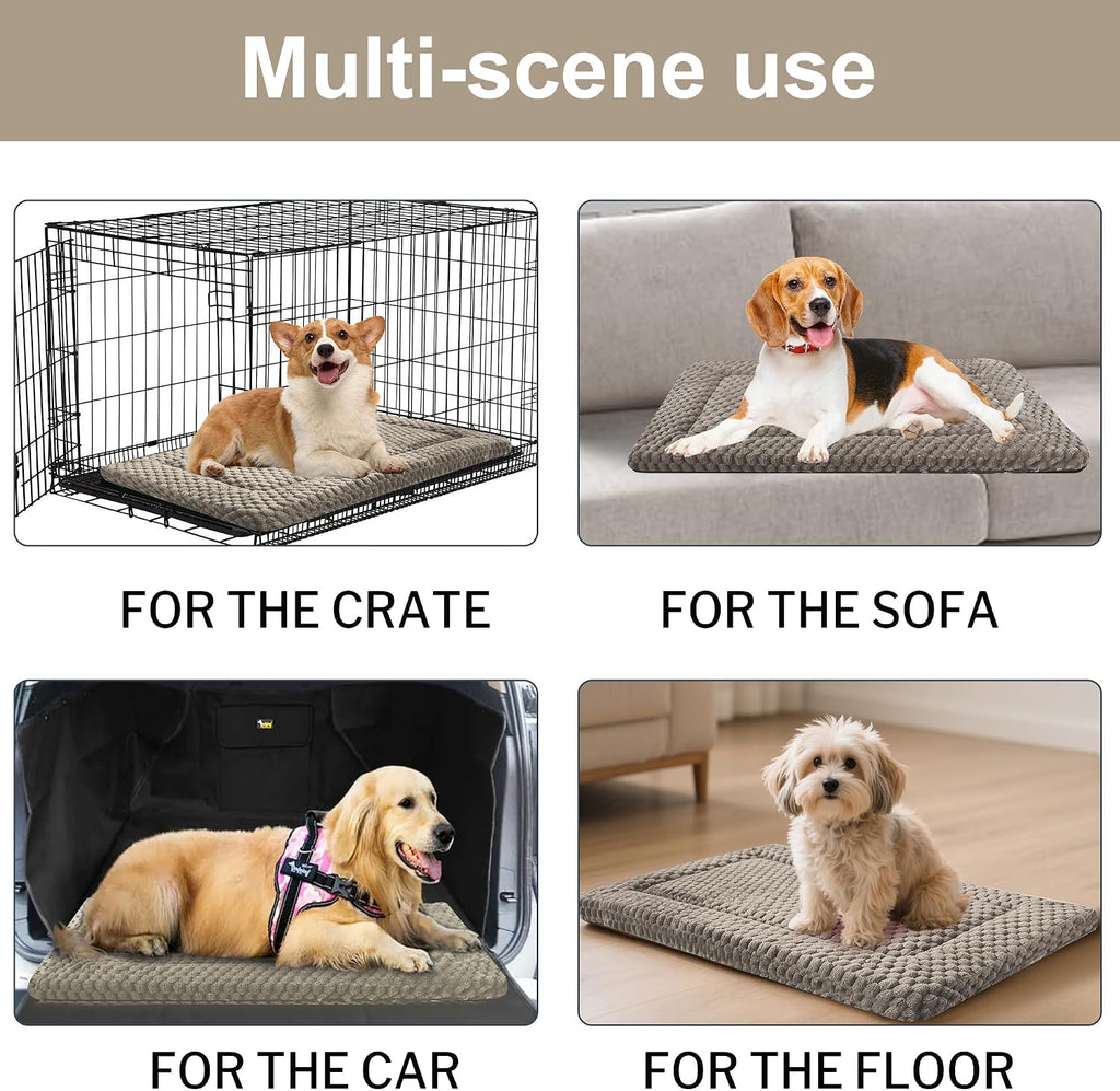Dog Bed Crate Mat, Soft Durable Washable Anti-Slip Kennel Pad for Dogs & Cats, Reversible (Light Gray, L(35"*23"*1.5"))