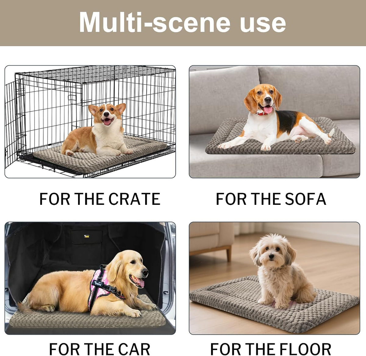 Dog Bed Crate Mat, Soft Durable Washable Anti-Slip Kennel Pad for Dogs & Cats, Reversible (Light Gray, L(35"*23"*1.5"))